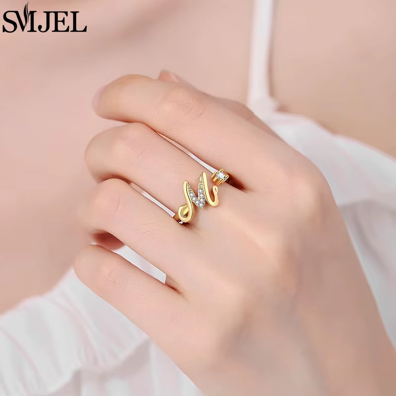 Gold Silber Buchstaben Ring Kunstdiamanten A-Z Für Frauen Verstellbar Geschenk