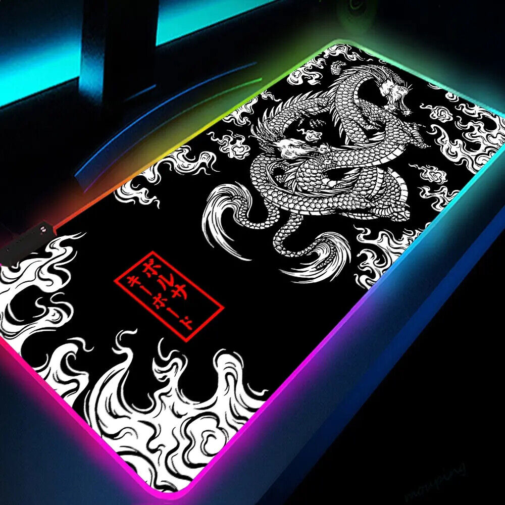 XXL RGB Gaming Mauspad Drachen Design Schreibtischmatte Schwarz Gaming Zubehör 