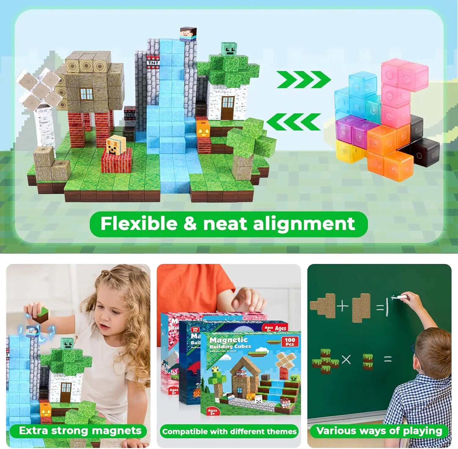 Magnetische Bausteine Mine Magnet Mincraft Set Spielzeug Bau Würfel Welt bauen