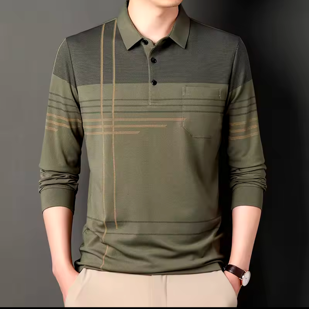 Poloshirt langärmlig Streifen Business Poloshirt lässig professionell