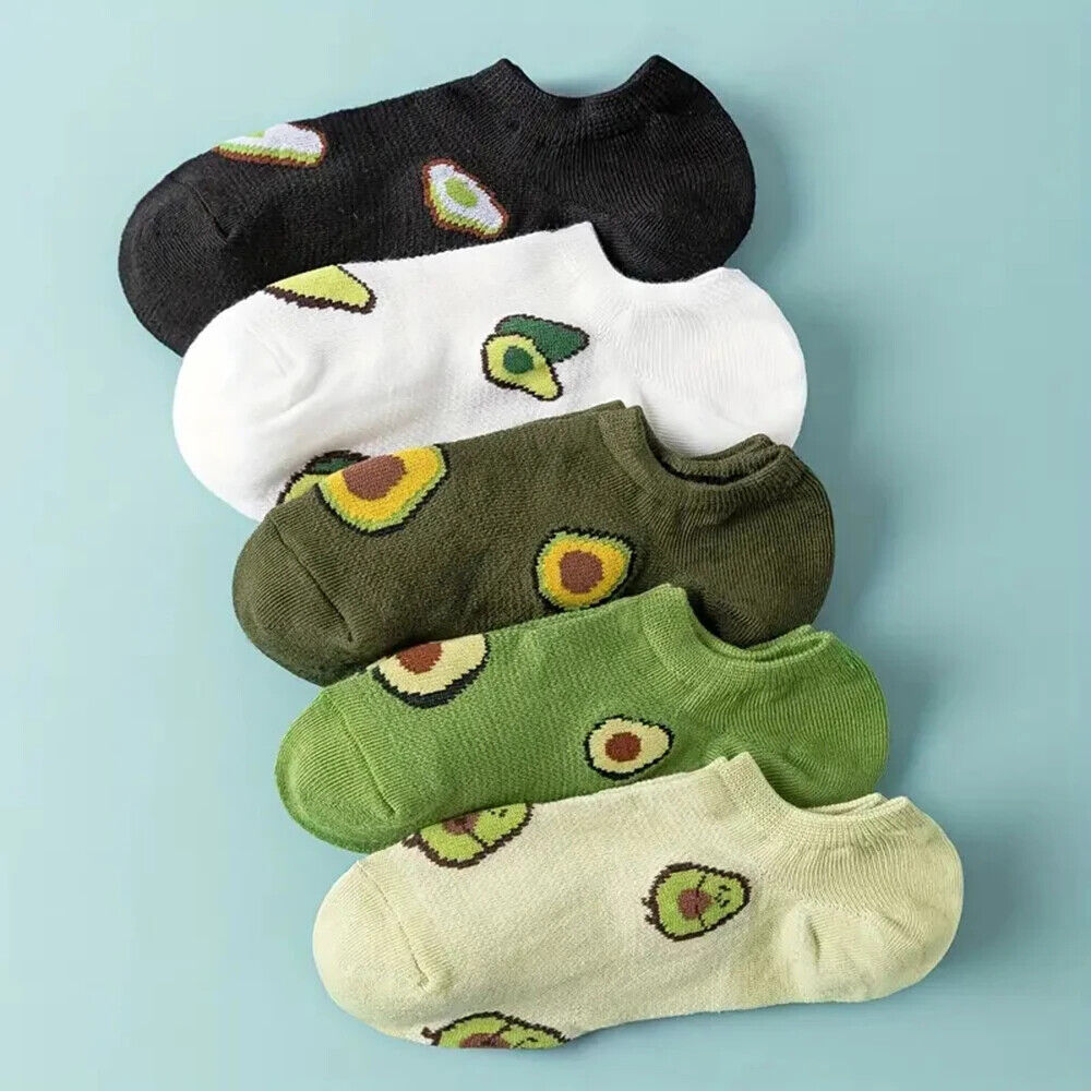 HABO 5 Paar Sneaker Socken Avocado Blumen Süß Grün Frauen Niedlich Mädchen Kawai