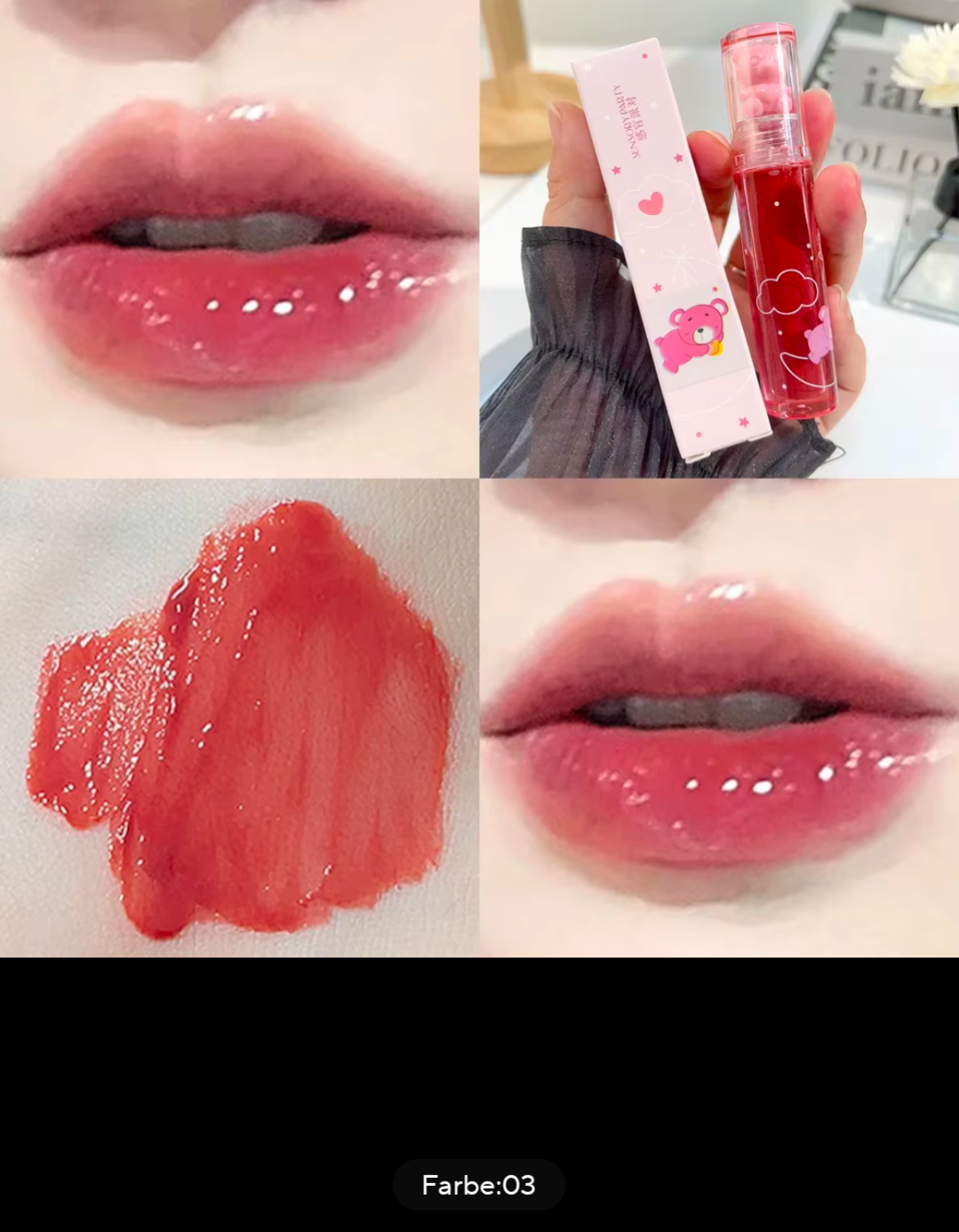 Lipgloss Bär Design glänzende Lippen Spiegelung Frauen Kosmetik Beauty Gloss