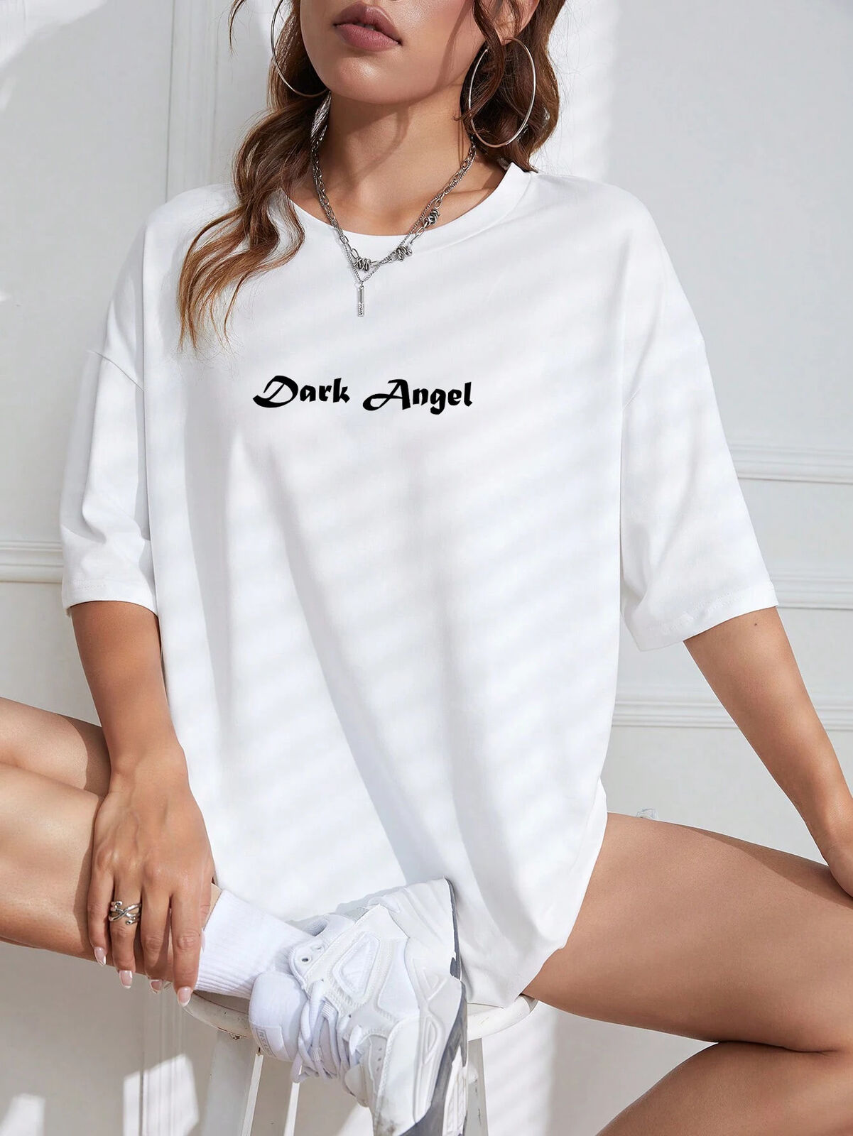 Dark Angel Wing T-Shirt für Frauen Baggy Lose Übergroße Flügel Design Shirt