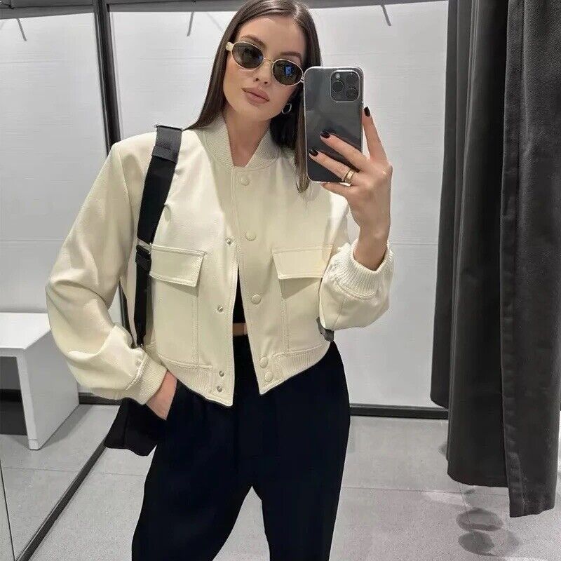 HABO Bomberjacke Damen Blousson Jacke Herbst Winterjacke Elegant Schwarz Weiß