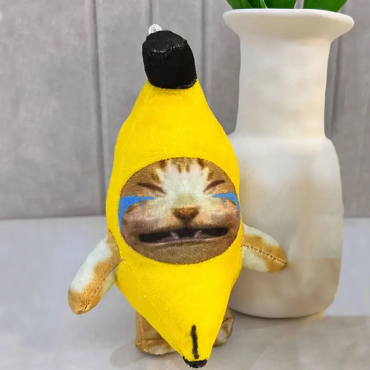 17 Cm Bananenkatzen-Puppen-Anhänger, Schlüsselanhänger,Weinende Fröhliche Banane