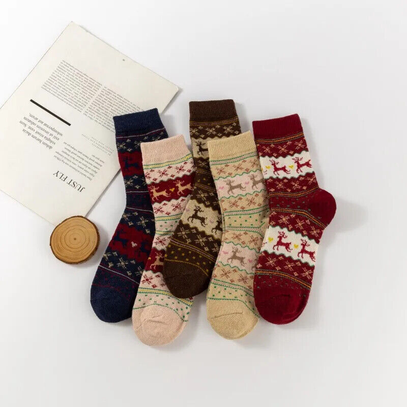5-Paar dicke Wintersocken Weihnachten Design Geschenk Warme Wollsocken bequem