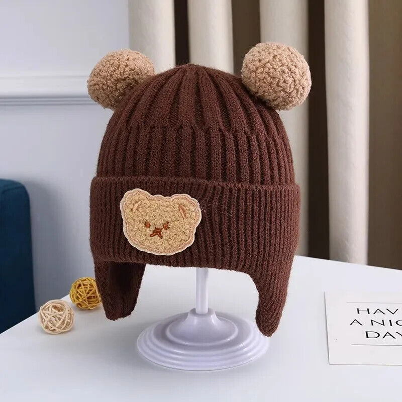 Baby Wollmütze niedliche Bärenmütze mit Ohrenschutz für Kleinkinder Winter Warm