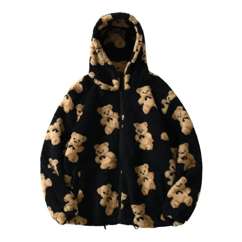Kuschelige Jacke Herz Bär Design Plüsch Jacke Frauen Winter Koreanischer Zipper