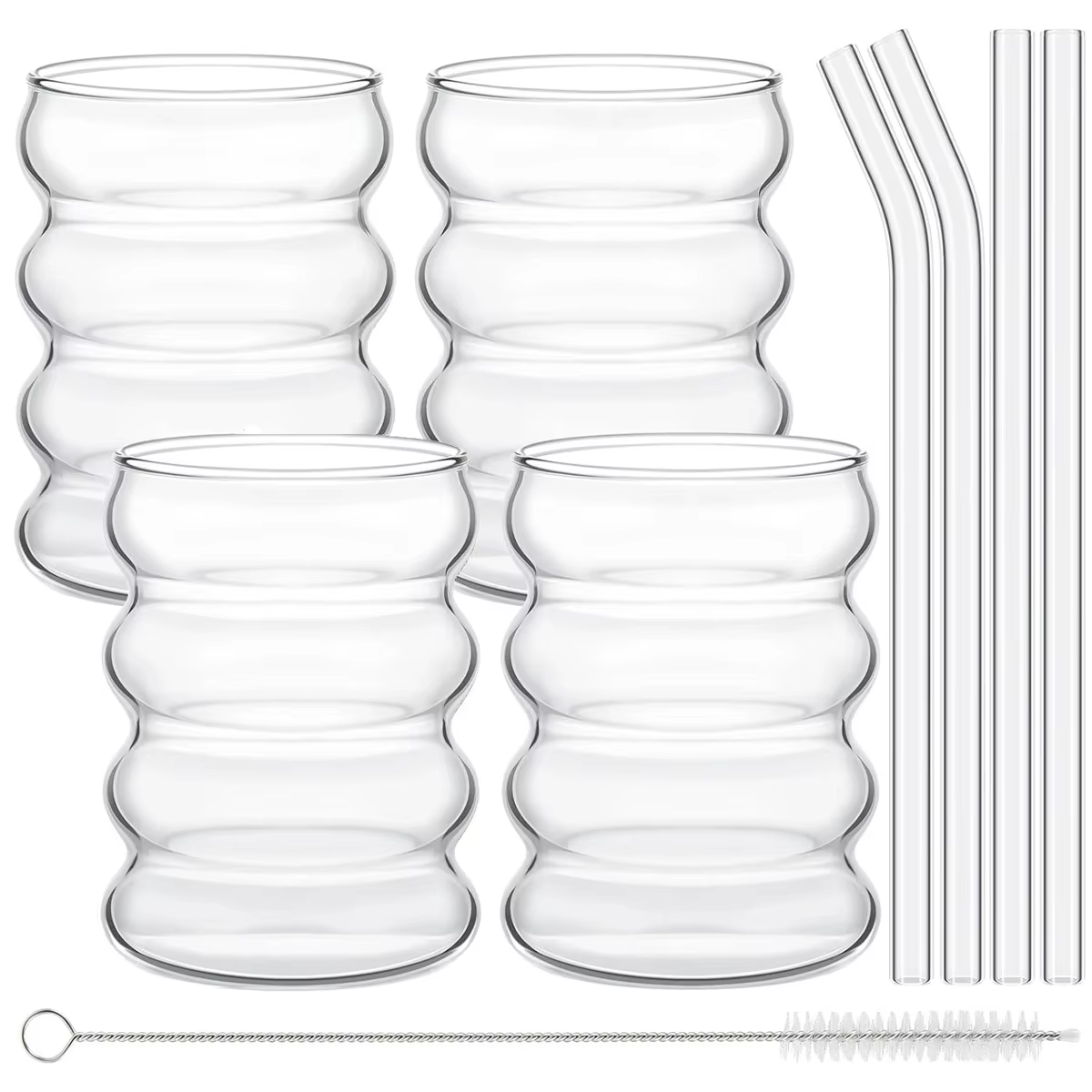 HABO 4-teiliges Kreatives Glasbecher-Set Kaffeetassen mit Strohhalmen