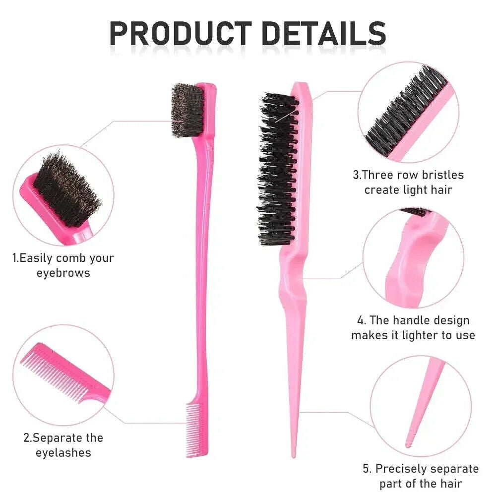 HABO 9PCS Haar Styling Kamm Set Sleek Zopf Bürste Haarklammern Rosa Schwarz