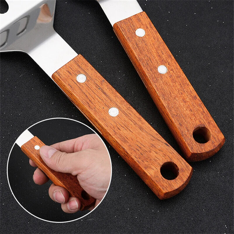 HABP Pfannen Wender Edelstahl Mit Holzgriff Schaber Grillen Küche Braten Kochen