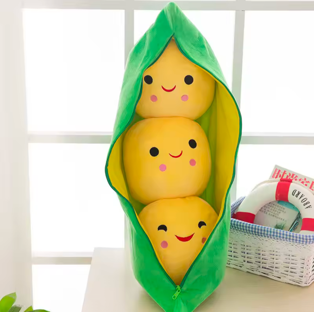 Erbsen Kuscheltier Plüschtier Erbsen Bohne mit Verschluss Trend gelb grün 25cm