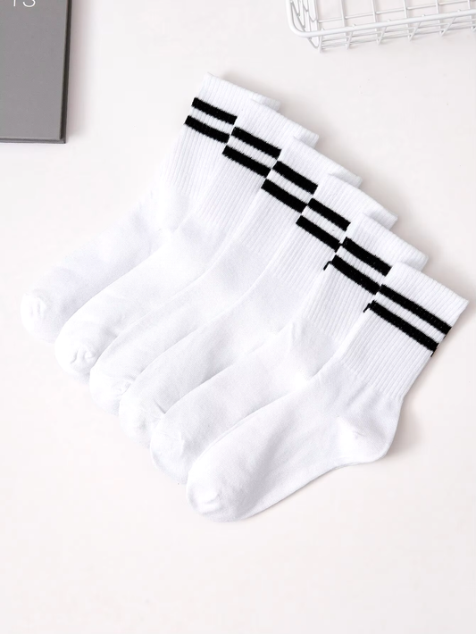 HABO 6 Paar Socken Weiß Schwarz Hoch Tennis Sport Mit Streifen Bequem Trendy 