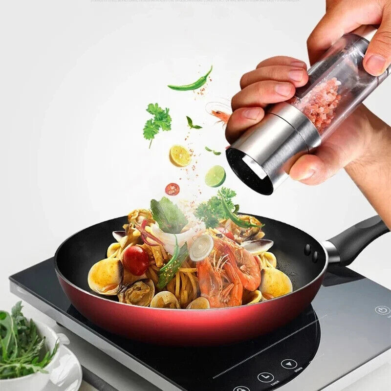HABO 2 in 1 Gewürz Mühle Salz Pfeffer Gewürze Kräuter Kochen Haushalt Schwarz