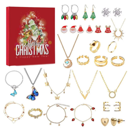 HABO Adventskalender Schmuck 8 Ohrringe 6 Ketten 6 Ringe 4 Armbänder Weihnachten