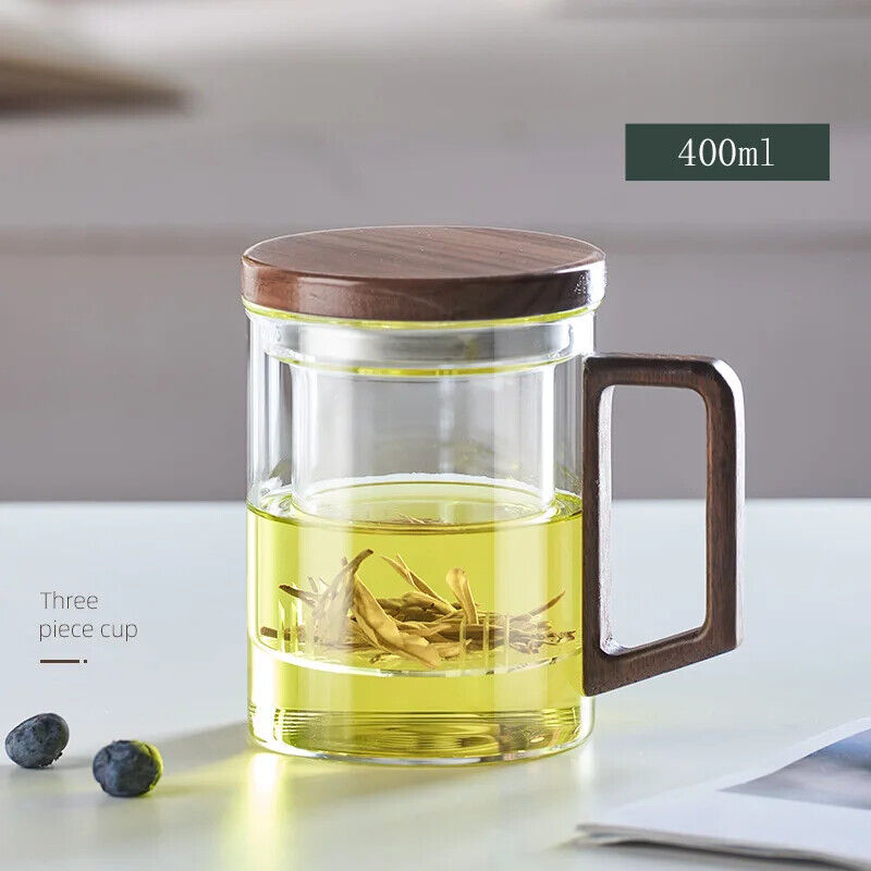HABO Glastee Tasse mit Holzgriff Filter Becher, Hitzebeständig und Bequem