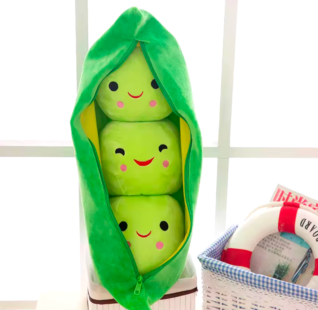 Erbsen Kuscheltier Plüschtier Erbsen Bohne mit Verschluss Trend gelb grün 25cm