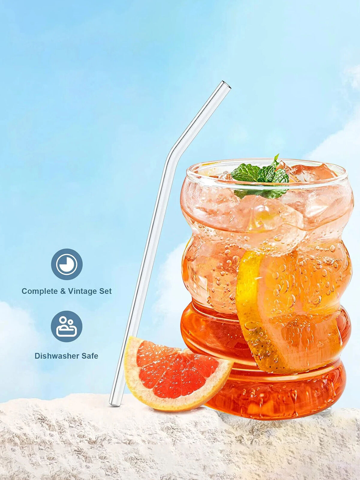 HABO 4-teiliges Kreatives Glasbecher-Set Kaffeetassen mit Strohhalmen