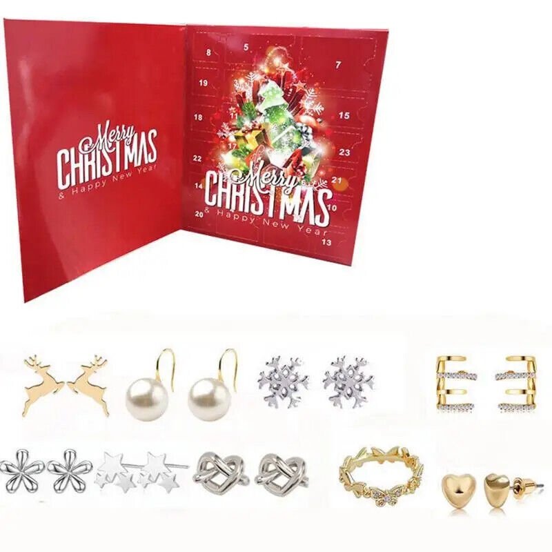 HABO Adventskalender Schmuck 8 Ohrringe 6 Ketten 6 Ringe 4 Armbänder Weihnachten