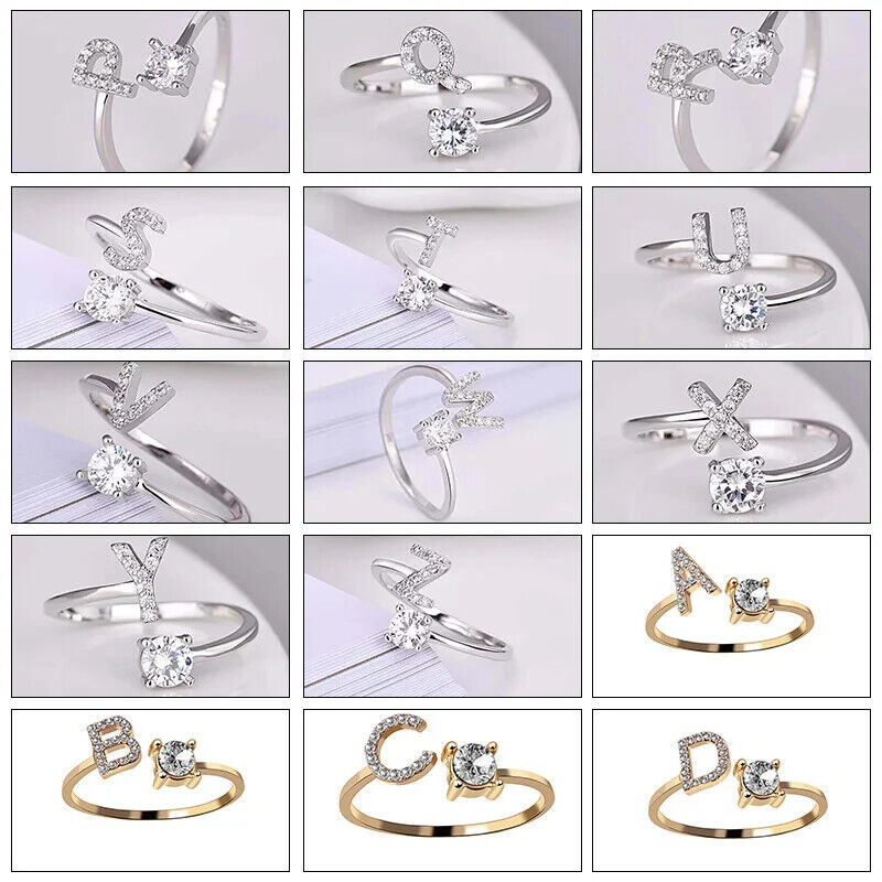 Buchstabenring Gold Silber A-Z Größenverstellbare Größe Ring Für Frauen Geschenk