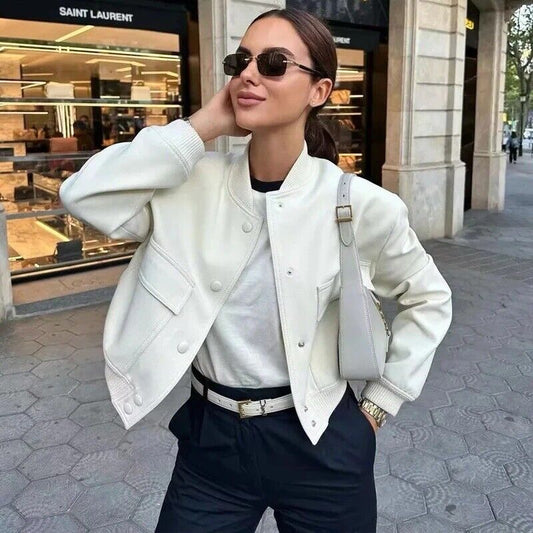 HABO Bomberjacke Damen Blousson Jacke Herbst Winterjacke Elegant Schwarz Weiß