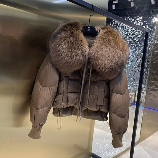 Winterjacke Polsterjacke mit Pelzkragen Parka Daunen Mantel Frauen Pufferjacke 