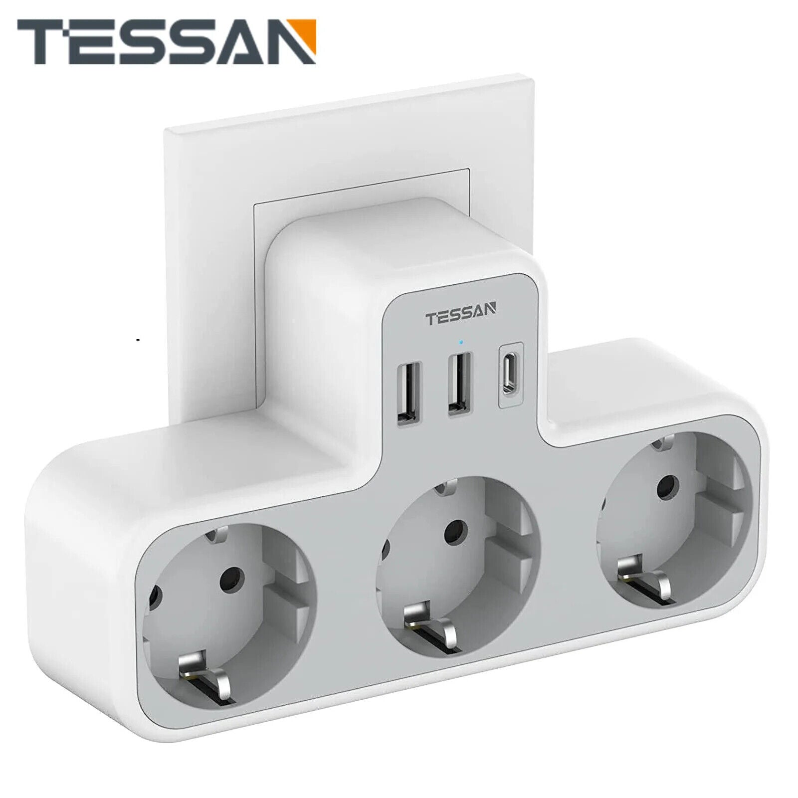 Mehrfachsteckdose praktische Wandsteckdose Steckerleiste anliegend Ac+Usb+TypC