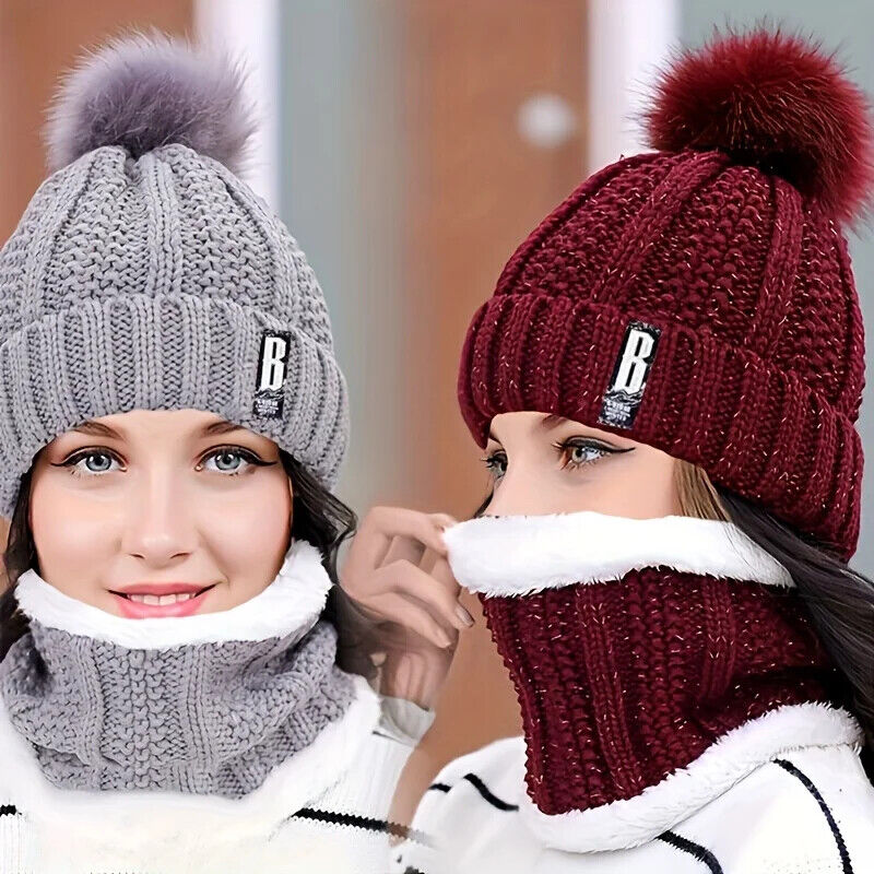 Strickmütze und Schal Set 2 in 1 Winter gefütter warm kuschelige Wintermütze