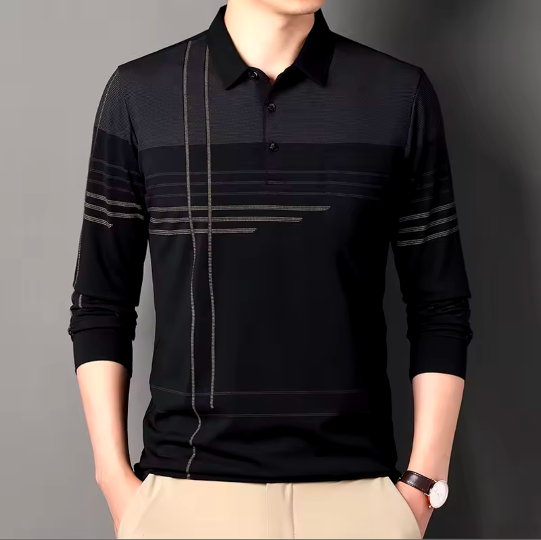 Poloshirt langärmlig Streifen Business Poloshirt lässig professionell