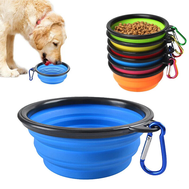 Hunde Fress Napf Silikonschüssel Tragbar für Essen und Trinken Mit Karabiner