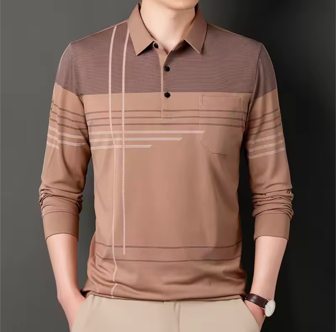 Poloshirt langärmlig Streifen Business Poloshirt lässig professionell