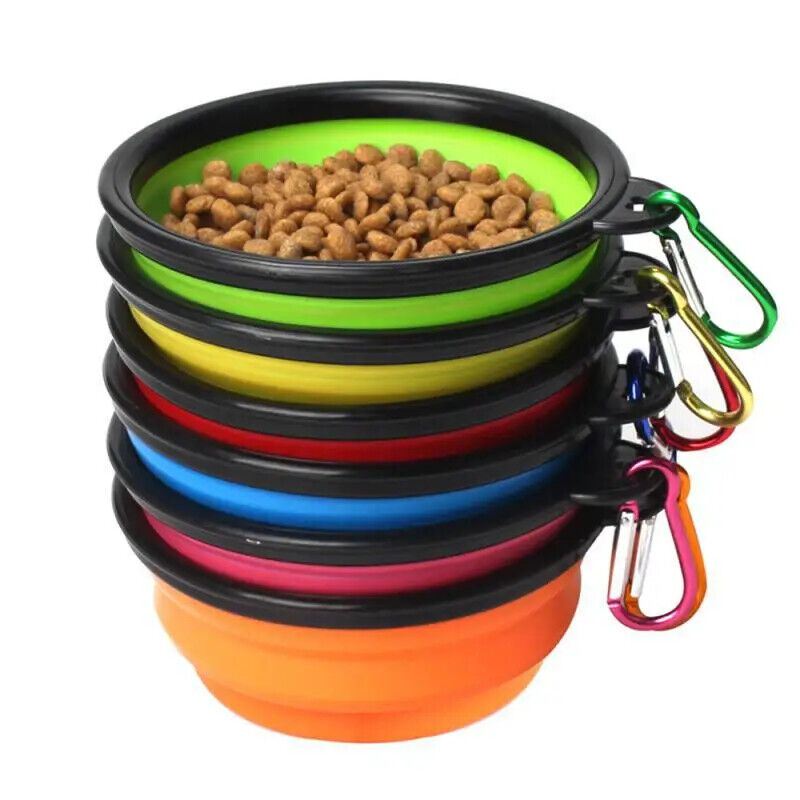 Hunde Fress Napf Silikonschüssel Tragbar für Essen und Trinken Mit Karabiner