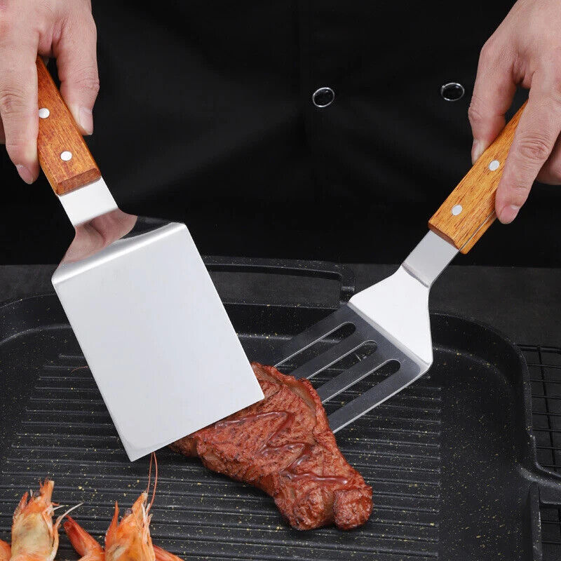 HABP Pfannen Wender Edelstahl Mit Holzgriff Schaber Grillen Küche Braten Kochen