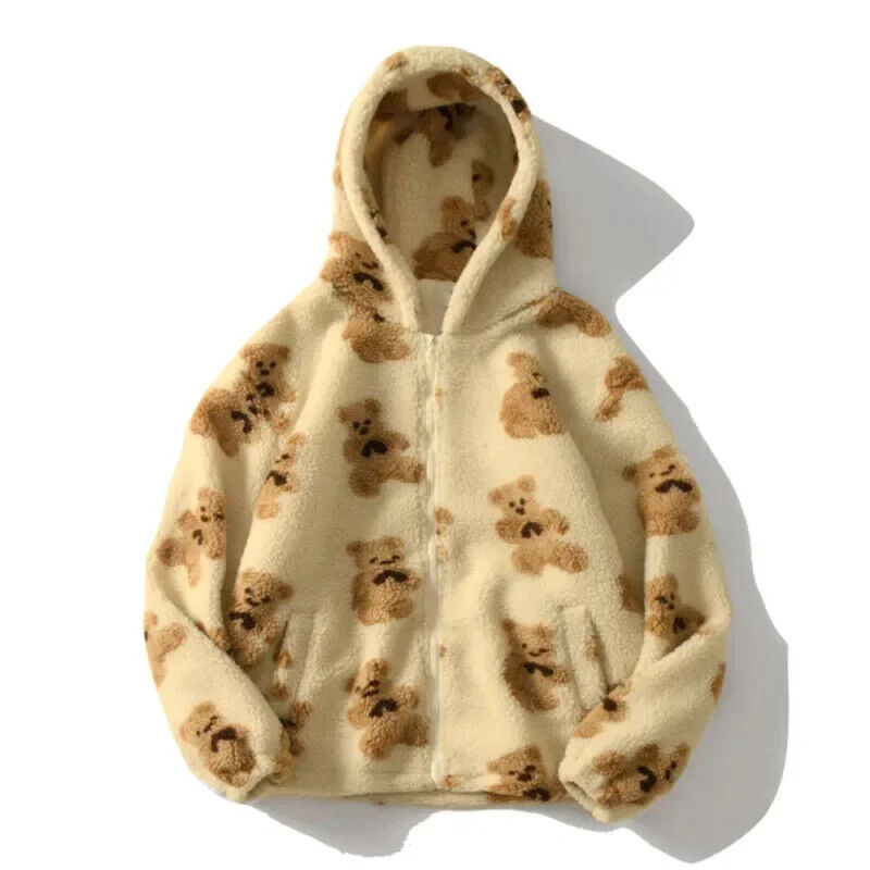 Kuschelige Jacke Herz Bär Design Plüsch Jacke Frauen Winter Koreanischer Zipper