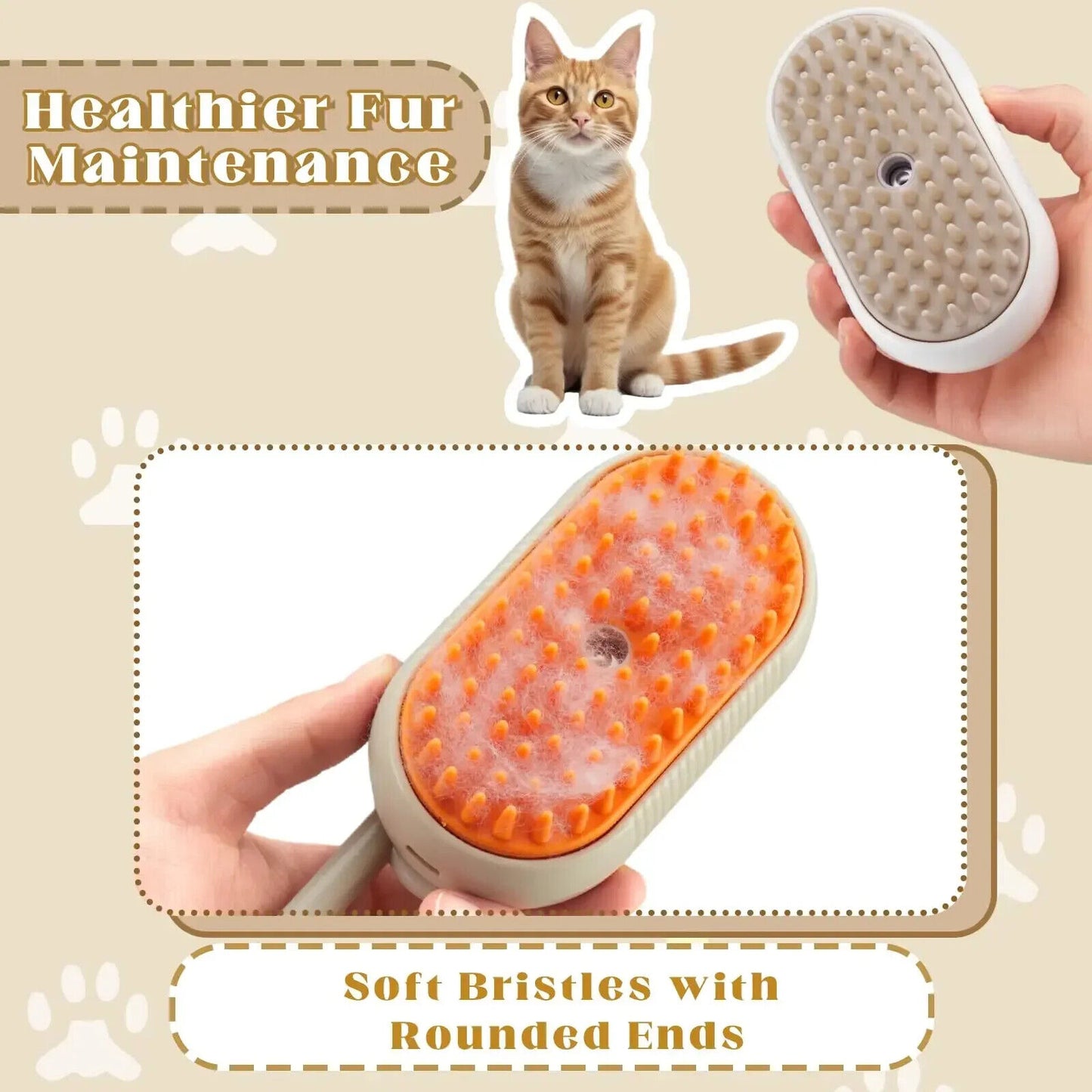Massagebürste für Haustiere Hunde & Katzen 3 in 1 Dampfspray Haarentfernung