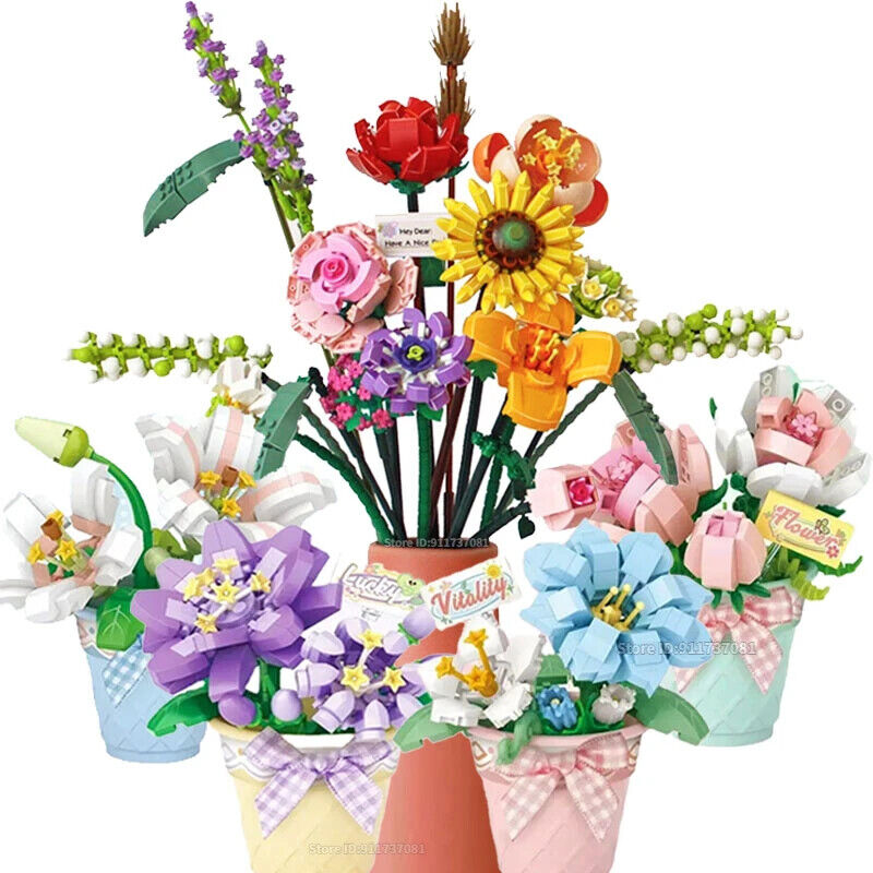 HABO Blumenstrauß Bausteine Set DIY Blumen Geschenk Valentinstag Frauen Mädchen
