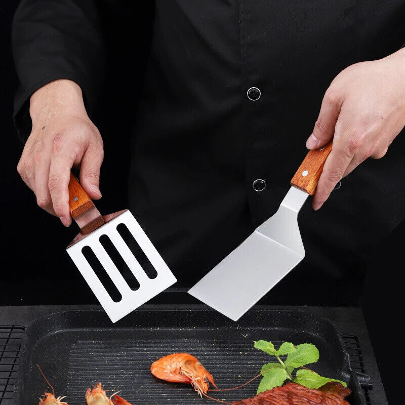 HABP Pfannen Wender Edelstahl Mit Holzgriff Schaber Grillen Küche Braten Kochen