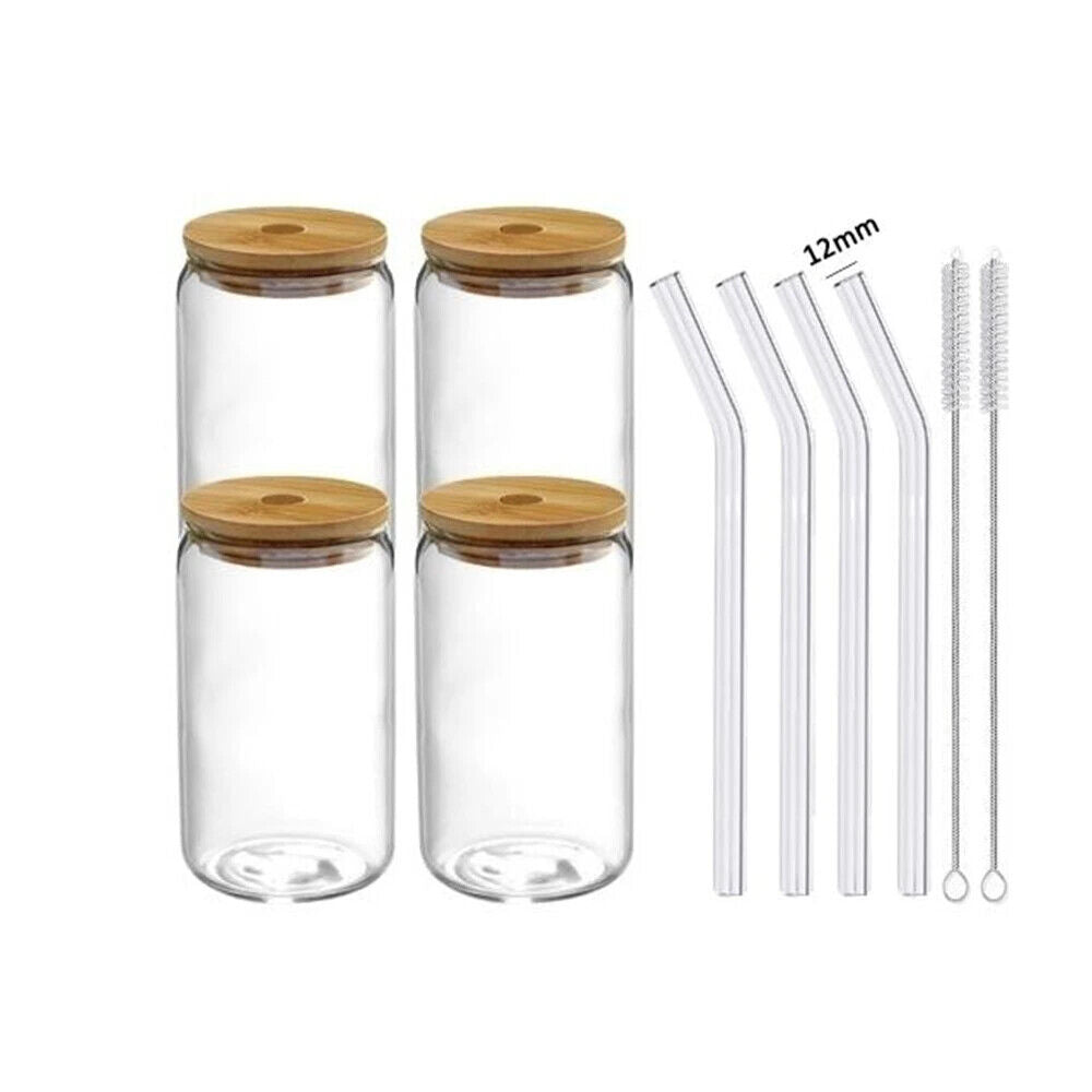 HABO 350Ml/550Ml Glas Becher Mit Deckel Und Strohhalm Kaffee Matcha Bambus 