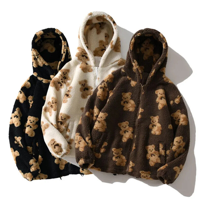 Kuschelige Jacke Herz Bär Design Plüsch Jacke Frauen Winter Koreanischer Zipper