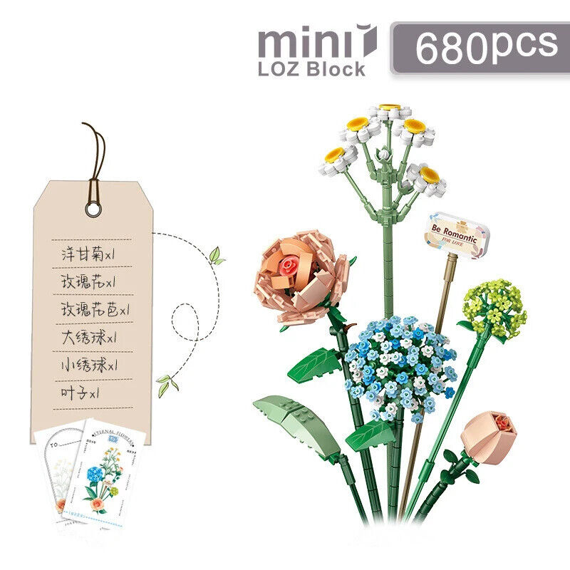 HABO Blumenstrauß Bausteine Set DIY Blumen Geschenk Valentinstag Frauen Mädchen