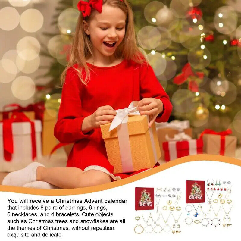 HABO Adventskalender Schmuck 8 Ohrringe 6 Ketten 6 Ringe 4 Armbänder Weihnachten