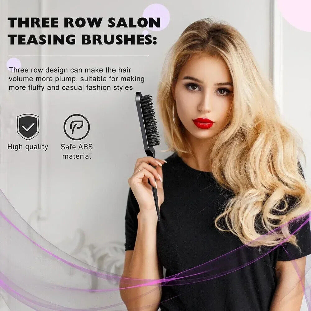 HABO 9PCS Haar Styling Kamm Set Sleek Zopf Bürste Haarklammern Rosa Schwarz