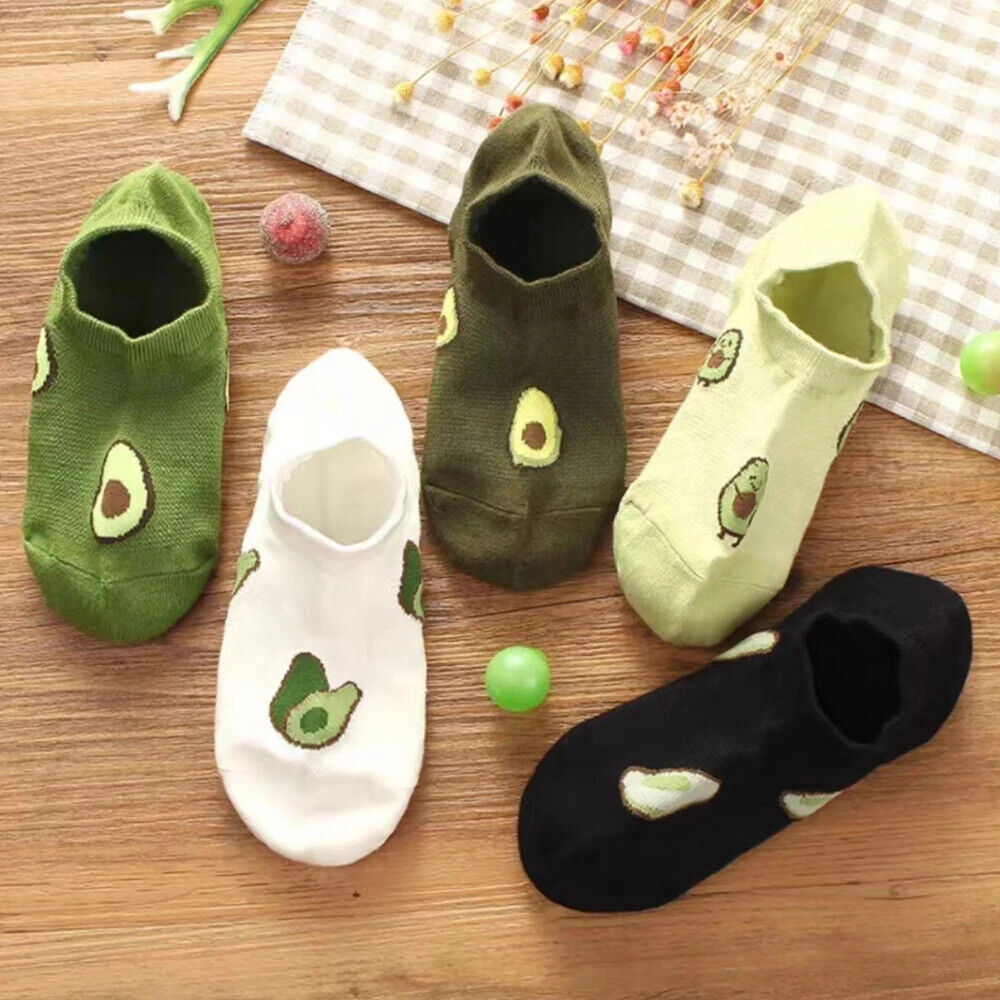 HABO 5 Paar Sneaker Socken Avocado Blumen Süß Grün Frauen Niedlich Mädchen Kawai