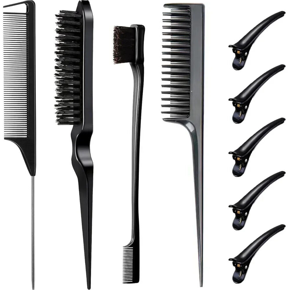 HABO 9PCS Haar Styling Kamm Set Sleek Zopf Bürste Haarklammern Rosa Schwarz