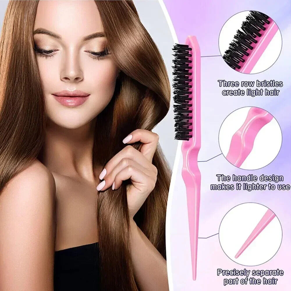 HABO 9PCS Haar Styling Kamm Set Sleek Zopf Bürste Haarklammern Rosa Schwarz