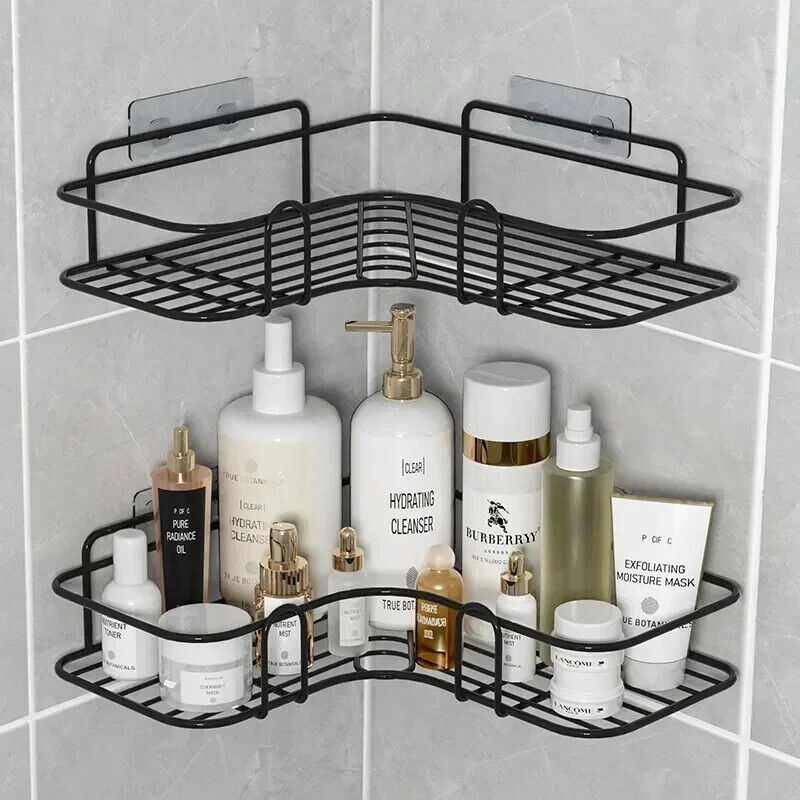 HABO Dusch Regal inkl Klebe patches Bad Eckregal Schwarz Weiß Shampoo Aufbewahr