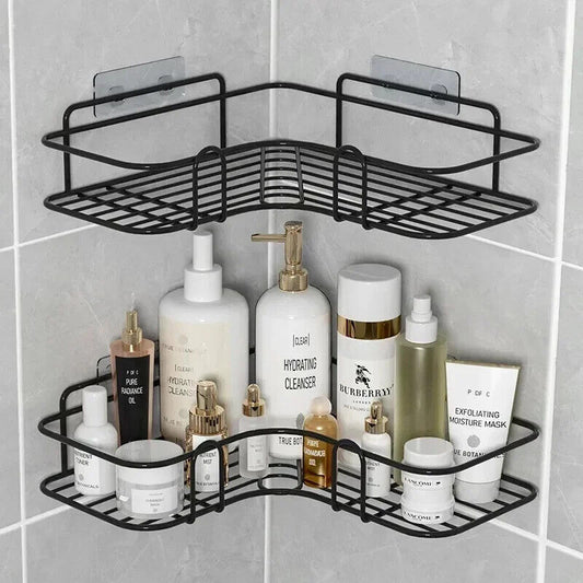 HABO Dusch Regal inkl Klebe patches Bad Eckregal Schwarz Weiß Shampoo Aufbewahr