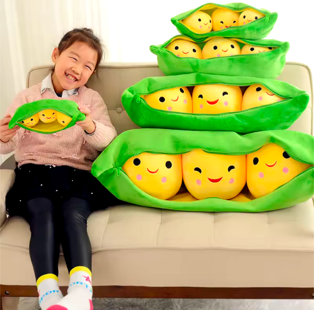 Erbsen Kuscheltier Plüschtier Erbsen Bohne mit Verschluss Trend gelb grün 25cm