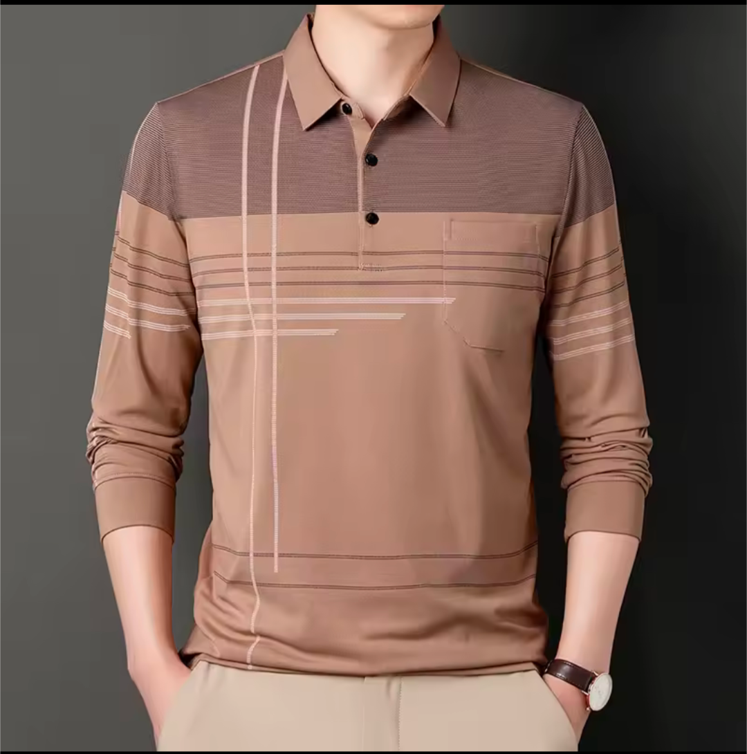 Poloshirt langärmlig Streifen Business Poloshirt lässig professionell