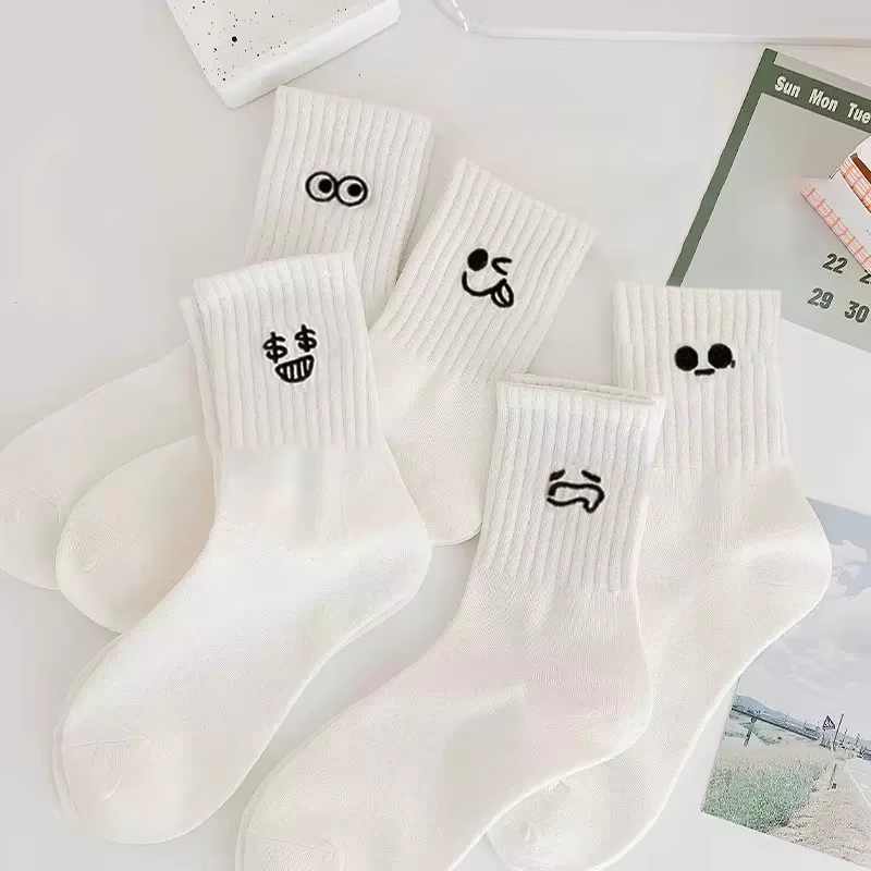 HABO 5 Paare Emoji Weiße Socken Lustige Gesichter Tennissocken Kawaii Mädchen